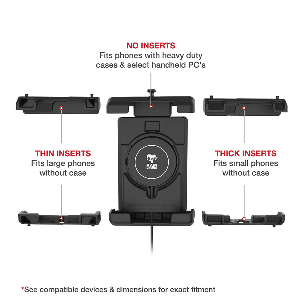 Ram Mount RAM QuickGrip Pro XL wBall  Qi2 15W Wireless Charger RAMHOLPD7BW2MU