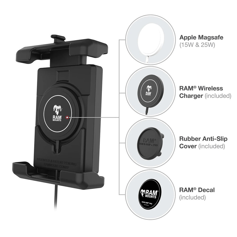 Ram Mount RAM QuickGrip Pro XL wBall  Qi2 15W Wireless Charger RAMHOLPD7BW2MU