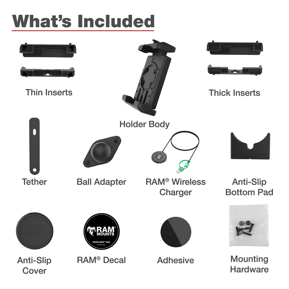 Ram Mount RAM QuickGrip Pro XL wBall  Qi2 15W Wireless Charger RAMHOLPD7BW2MU