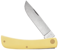 A classic folding pocket knife with a yellow handle and a satin-finished steel blade, shown open against a plain white background. The blade is engraved with the brand name 'CASE XX'.