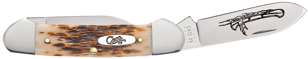 CASE 00263 AMBER BONE PEACH SEED JIG CANOE