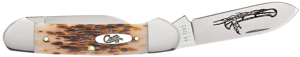 CASE 00263 AMBER BONE PEACH SEED JIG CANOE