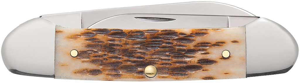 CASE 00263 AMBER BONE PEACH SEED JIG CANOE