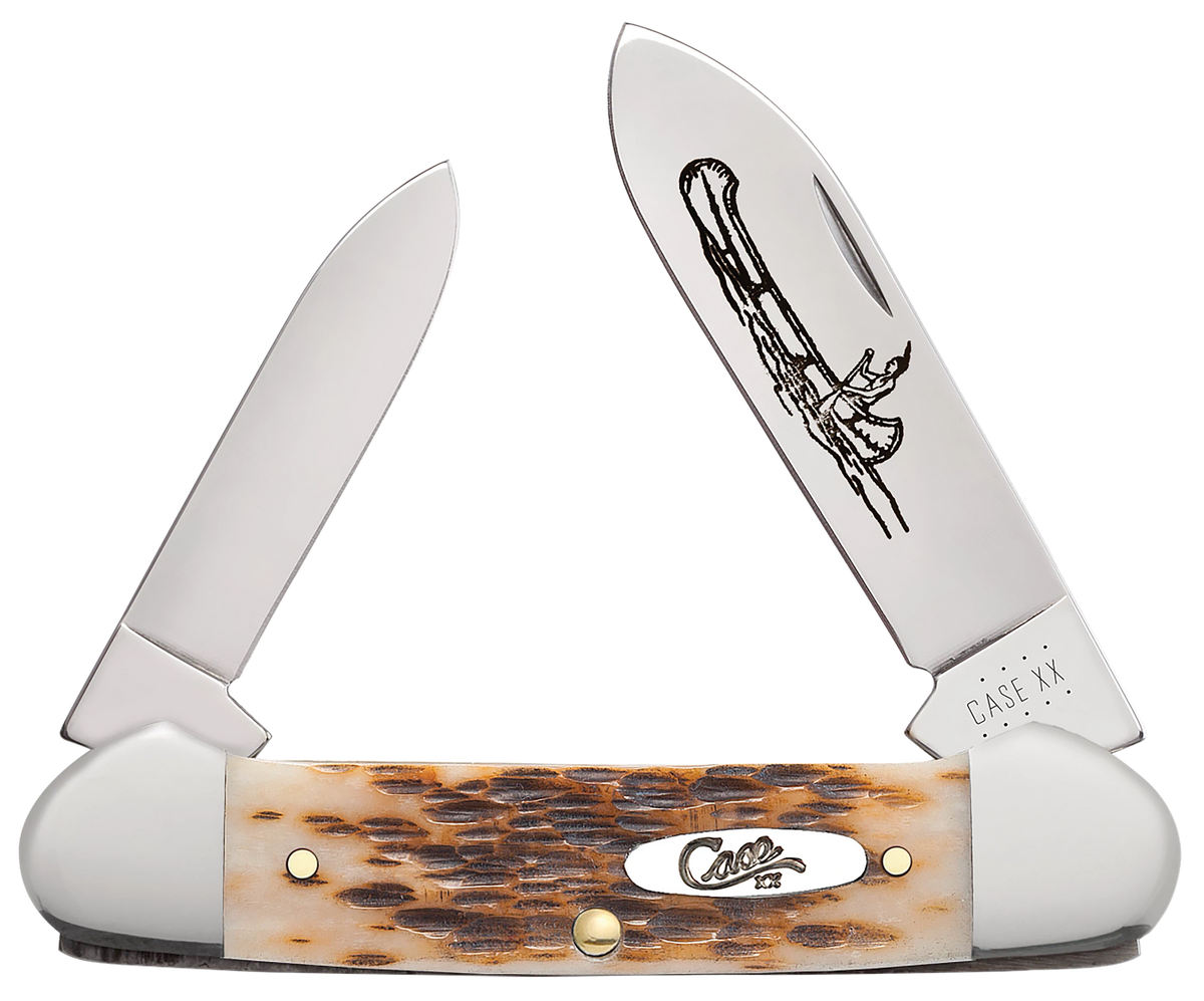 CASE 00263 AMBER BONE PEACH SEED JIG CANOE