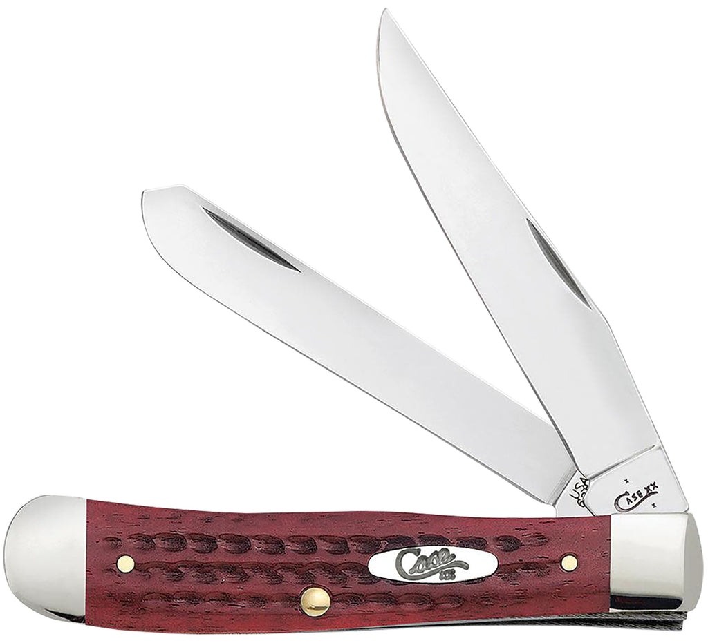 A classic Case folding pocket knife with two open stainless steel blades and a reddish-brown wood handle, shown on a plain white background.
