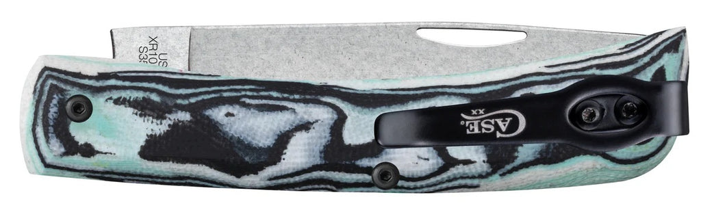 Case Seafoam Green Burl G-10 Sod Buster Jr/pocket clip