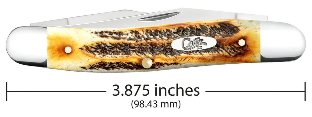 A pocket knife shown horizontally with a dimension line and text indicating a length of 3.875 inches (98.