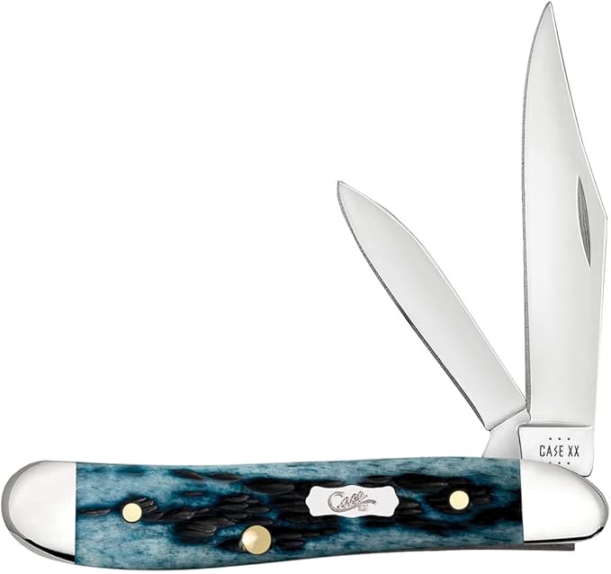 Case Pocket Worn Mediterranean Blue Peach Seed Jigged Bone Peanut Pocket Knife