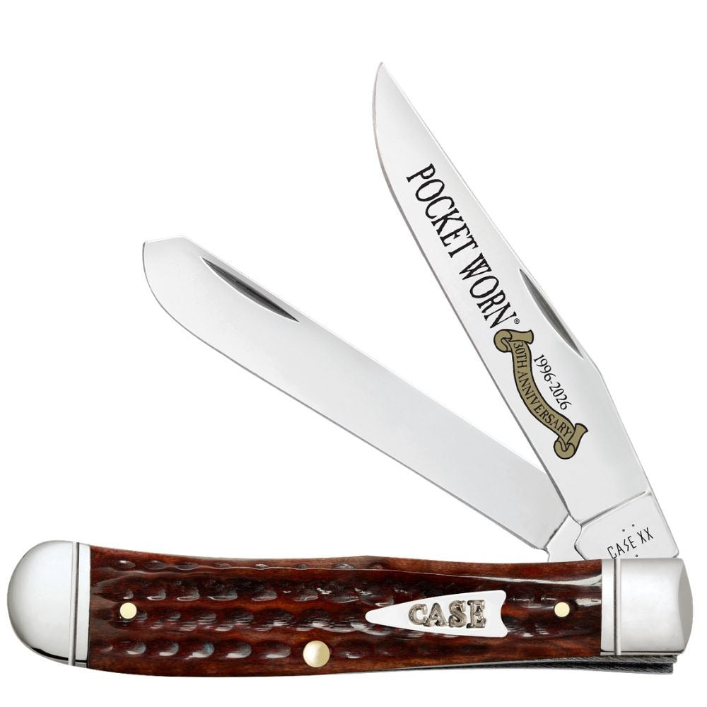 CASE 55230 POCKET WORN MAHOGANY BONE TRAPPER 3oth Anniversary