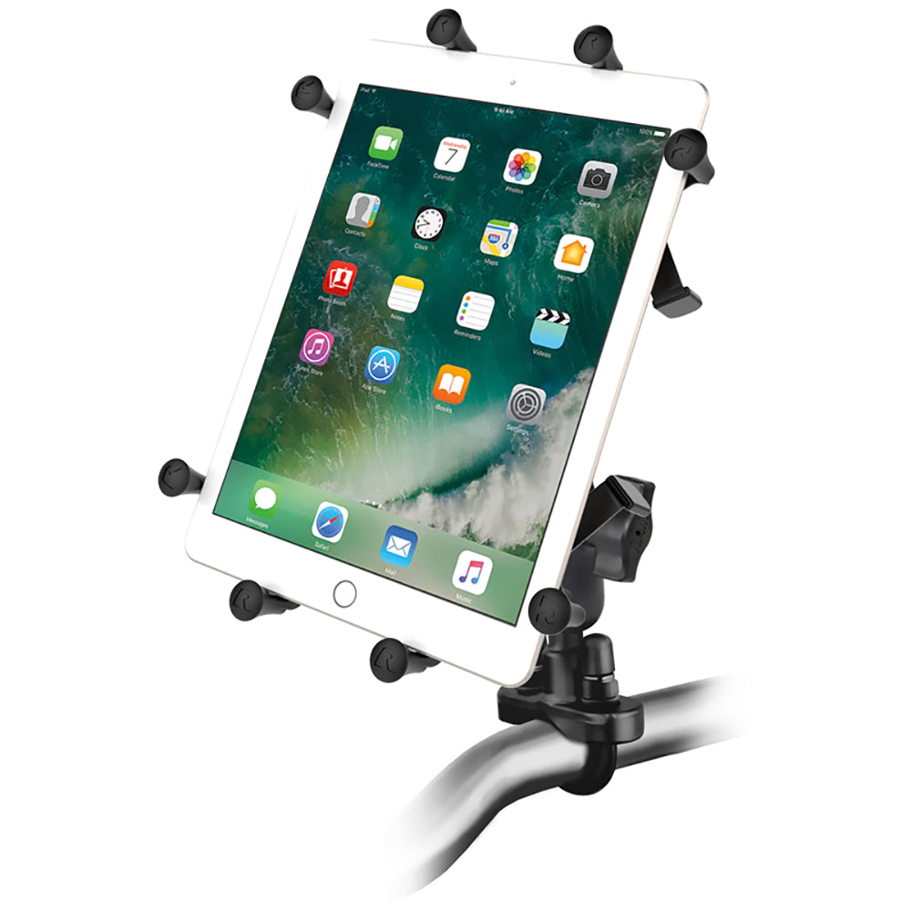 RAM Mount Handlebar Rail Mount wZinc Coated UBolt Base  Universal XGrip Cradle for 10 Large Tablets RAMB149ZUN9U