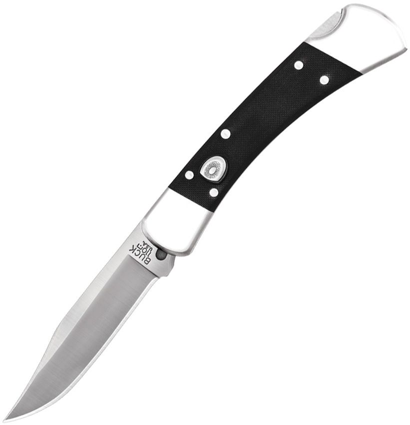 Knife with a black handle on a white background