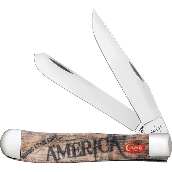 Trapper knife with wooden handle and 'Case' branding on a white background