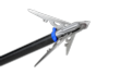 A close-up of a black cable or hose with a small blue connector or clip attached near the center, shown against a plain white background.