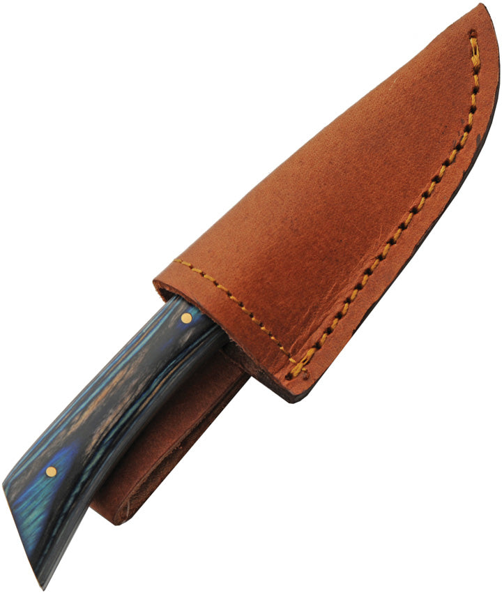 Knife with a brown leather sheath on a white background