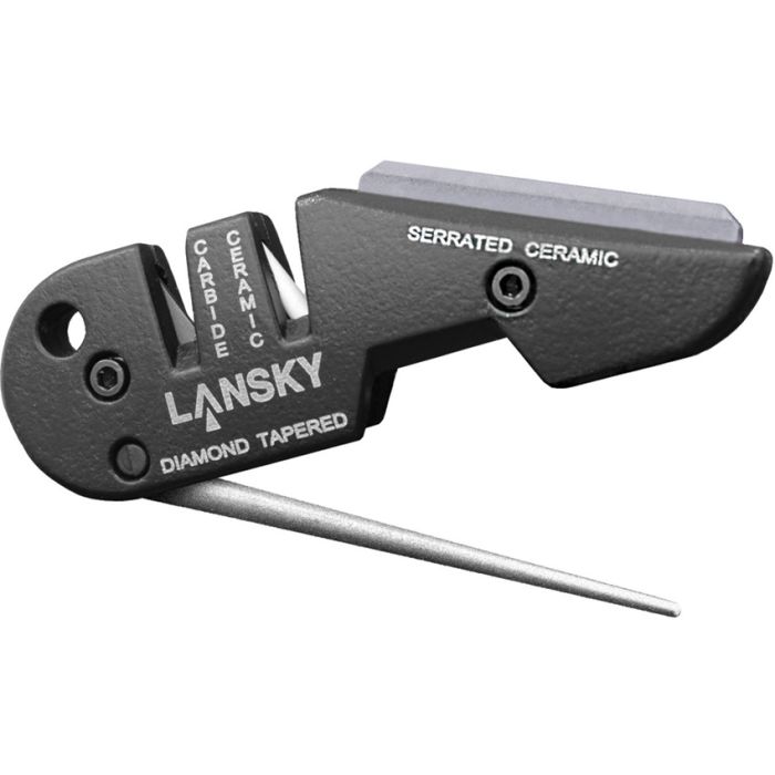 Lansky knife sharpener with various sharpening options on a white background