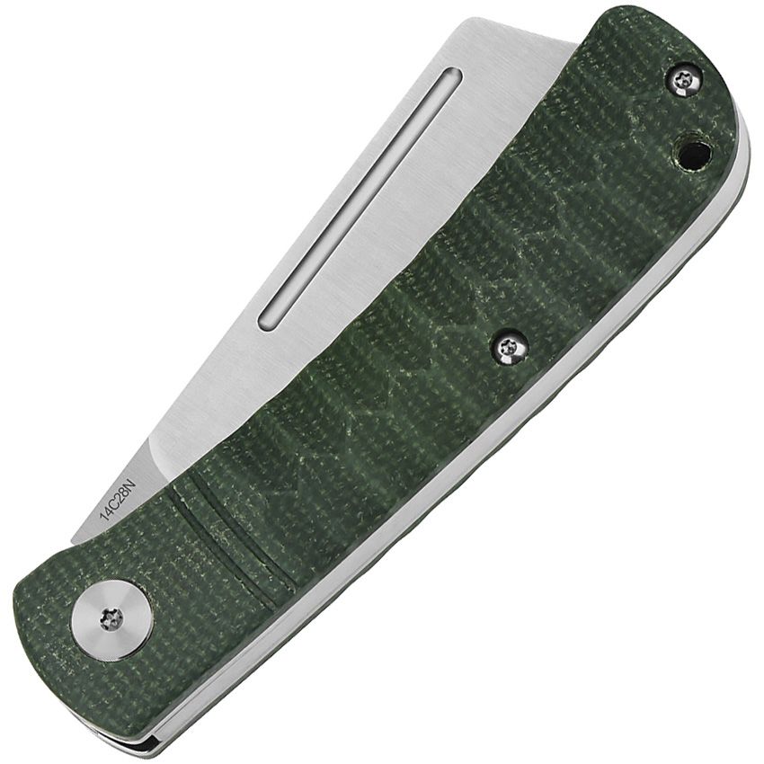 QSP Hedgehog Green Micarta Slipjoint 14C28N & Dark Brown Leather Sheath