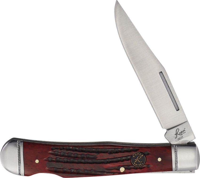 Roper Lockback Trapper Red Bone 1065 Carbon Steel Traditional Folder
