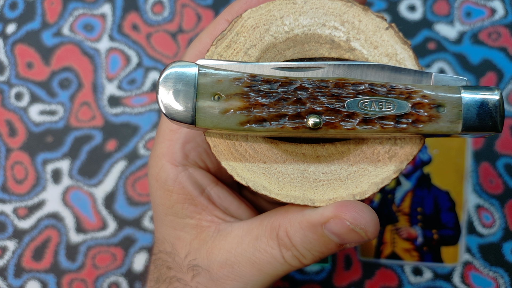 Vintage 1995 Case XX 6254 SS Trapper – Amber Jigged Bone- "Green Bone"