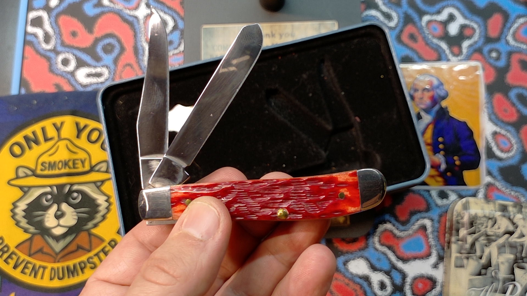 2004 Case XX Red Jigged Bone Mini Trapper (6207 SS) - Limited Edition Patriotic Gift Tin