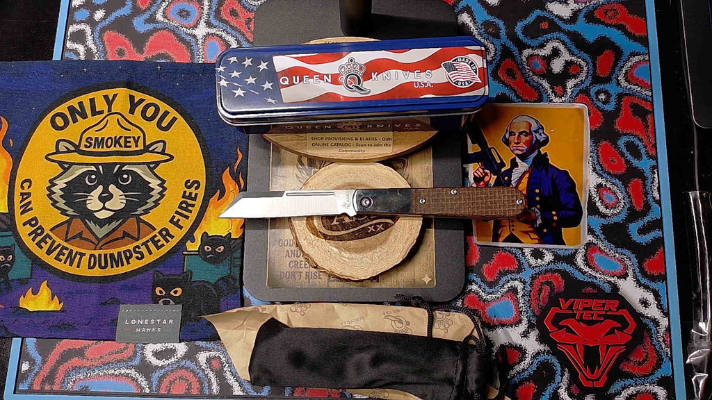 Queen City Cutlery QBM180 Large Barlow - Brown Burlap Micarta (NIB)