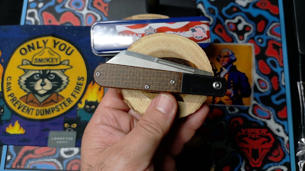 Queen City Cutlery QBM180 Large Barlow - Brown Burlap Micarta (NIB)