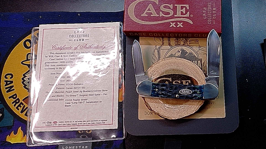 Case XX Blueberry Cobbler Bone Peach Seed Jig Canoe Pocket Knife - Limited Edition Serialized #28 of 320