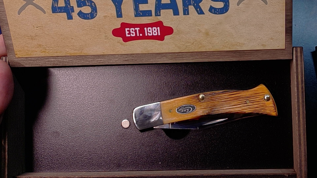 Case XX 45th Anniversary Collectors Club Axe Handle – Burnt Persimmon Bone with Wooden Presentation Box