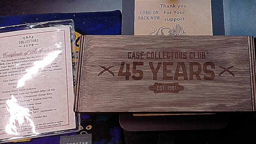 Case XX 45th Anniversary Collectors Club Axe Handle – Burnt Persimmon Bone with Wooden Presentation Box