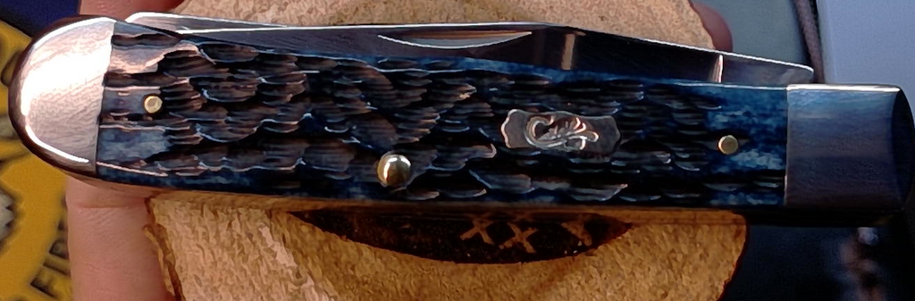 Case 51850 Pocket Worn Peach Seed Jig Mediterranean Blue Bone Trapper