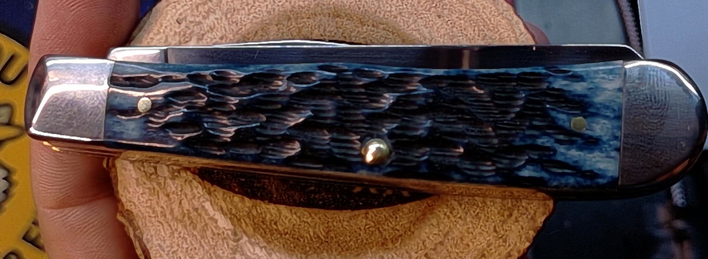 Case 51850 Pocket Worn Peach Seed Jig Mediterranean Blue Bone Trapper